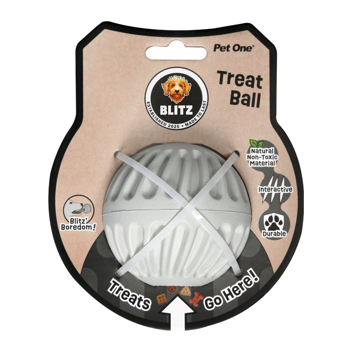 PET ONE BLITZ Rubber Treat Ball Grey MEDIUM