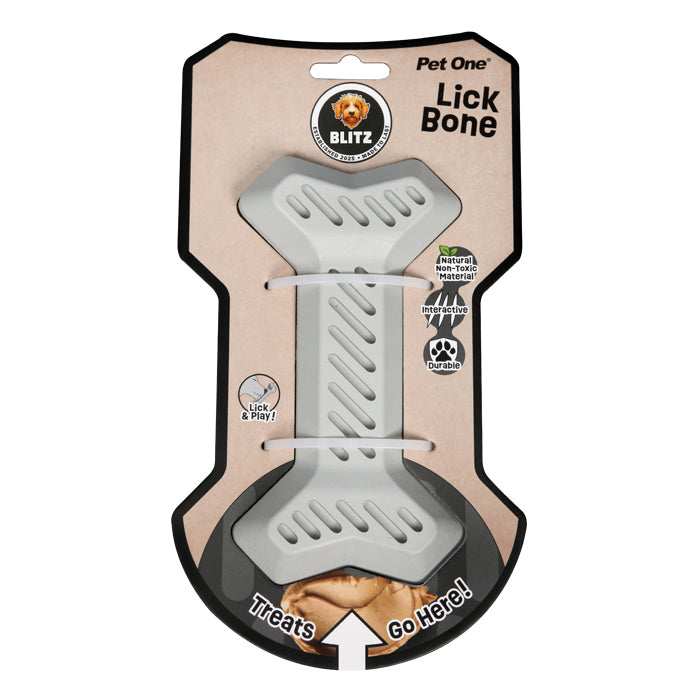 PET ONE BLITZ Rubber Lick Bone Grey MEDIUM
