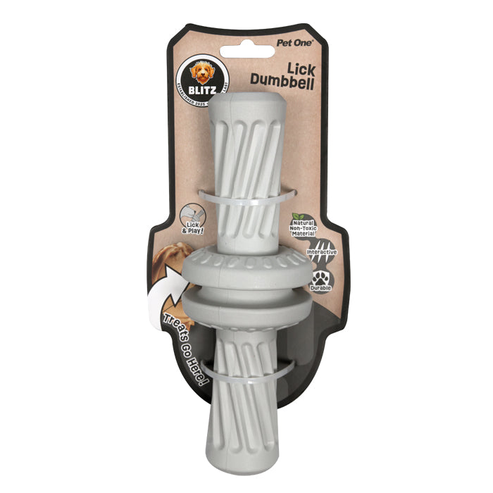 PET ONE BLITZ Rubber Lick Dumbbell Grey LARGE