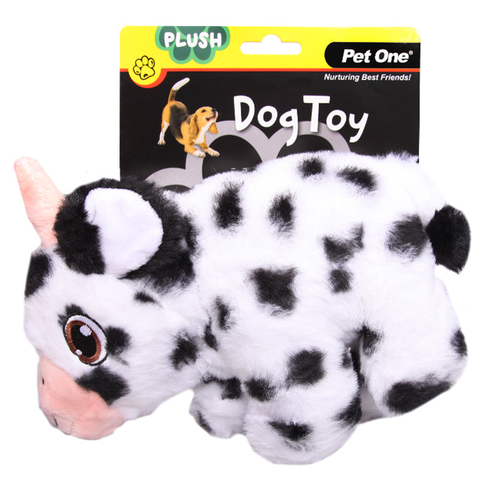 PET ONE Dog Toy Plush Squeaky Spotted Cow 20cm