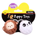 PET ONE Dog Toy Puppy Squeaky Monkey & Panda Ball 2pce