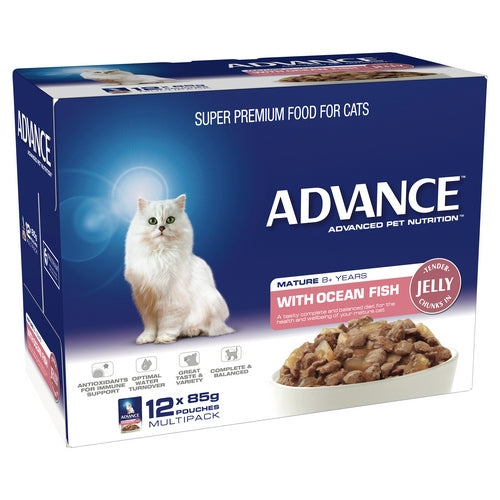 ADVANCE CAT 8+ Healthy Ageing Ocean Fish Chunks in Jelly 85g (12)