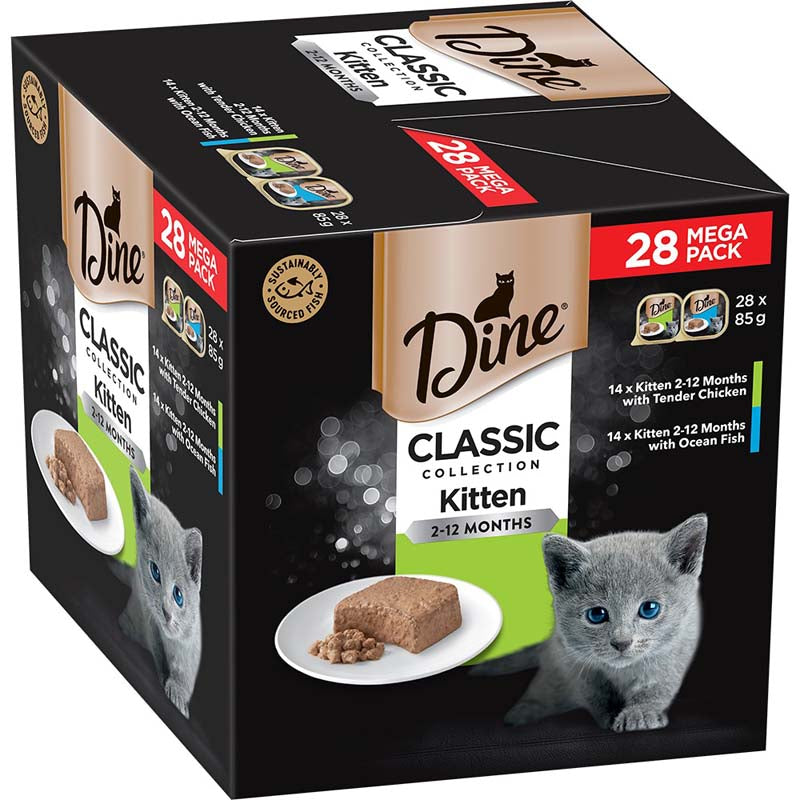 DINE Classic Collection Kitten with Tender Chicken & with Ocean Fish 28x85g