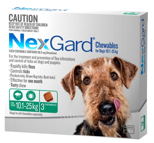 Nexgard Dog Chewable 10.1 - 25kg 3'S (Green)