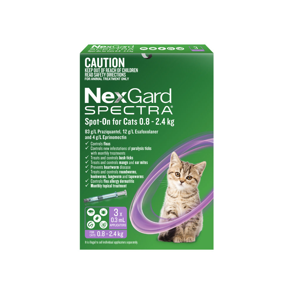 NexGard SPECTRA Spot-On for Cats 0.8 - 2.4kg 3 Pack PURPLE