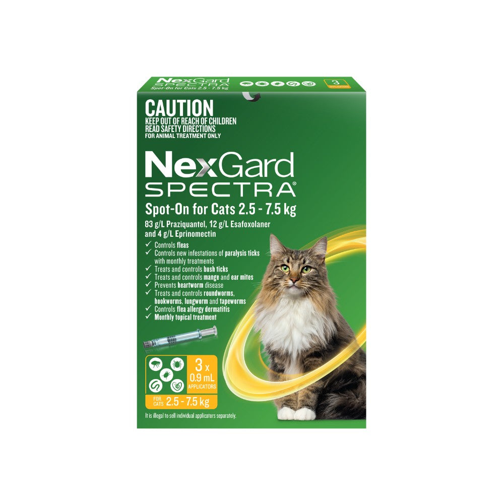 NexGard SPECTRA Spot-On for Cats 2.5 - 7.5kg 3 Pack ORANGE