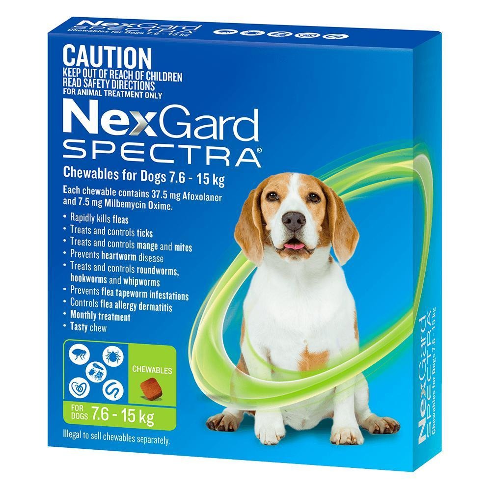 Nexgard Dog Spectra Chewables 7.6-15kg 3 pack (Green)