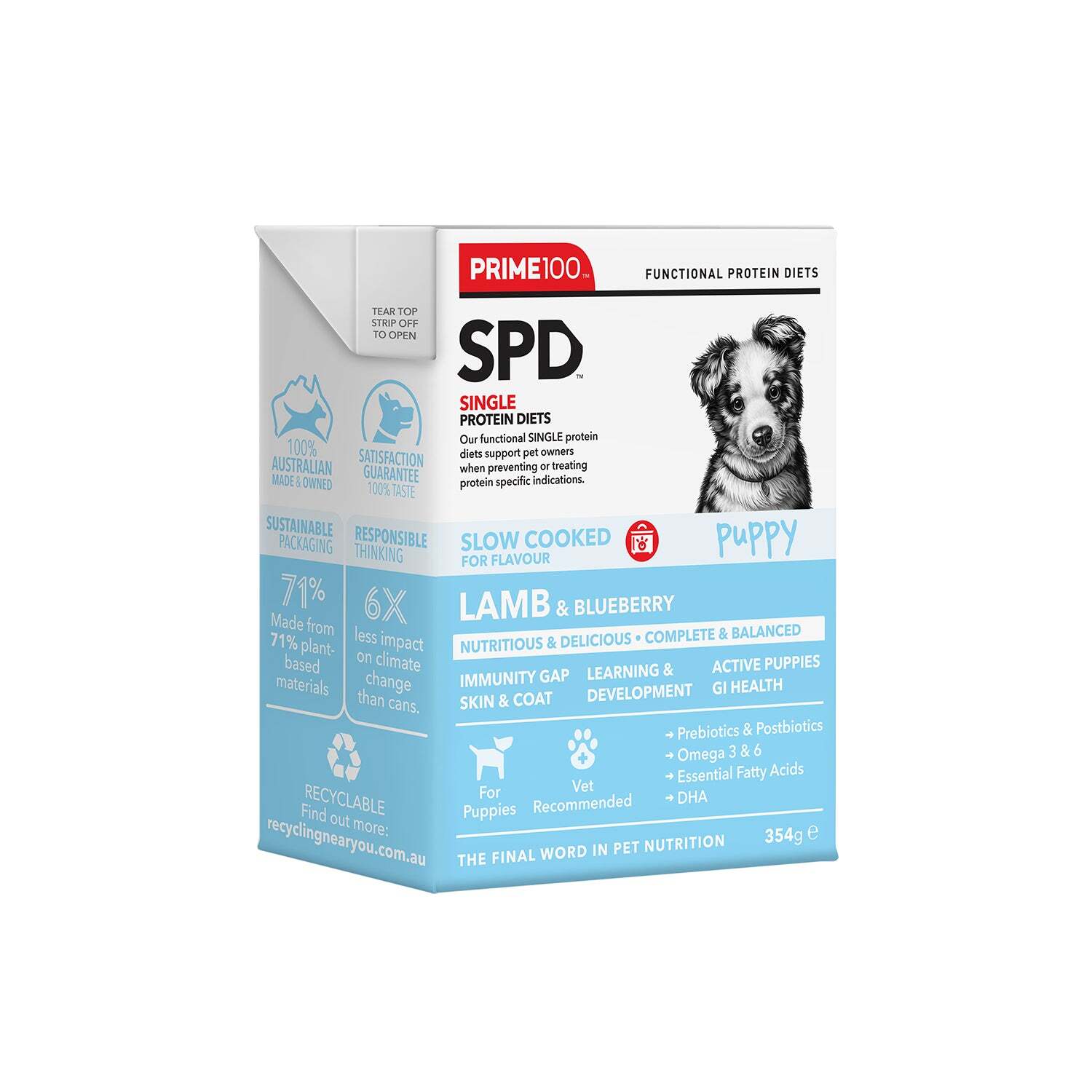 PRIME 100 SPD Slow Cooked Puppy Lamb & Blueberry 354g Light Blue (12)
