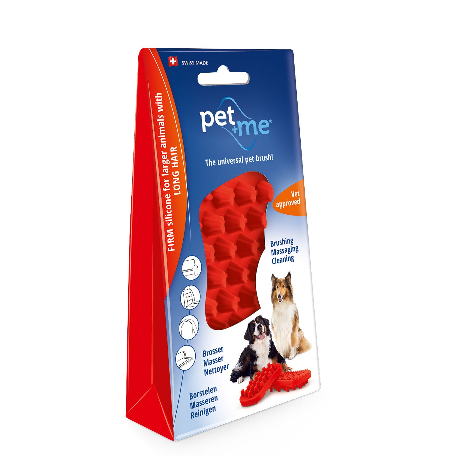 Petway Pet + Me Brush Red Firm Silicone (Dogs with long thick hair)