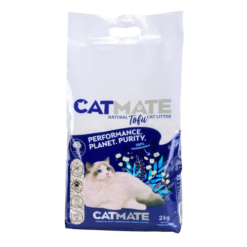 Pet Supplies Perth WA Catmate Natural Tofu Cat Litter 2kg in pellet form, showing biodegradable, eco-friendly cat litter pellets.