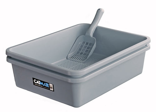Pet Supplies Perth WA Catmate litter tray set with three charcoal-colored accessories for cats, featuring a durable plastic design.