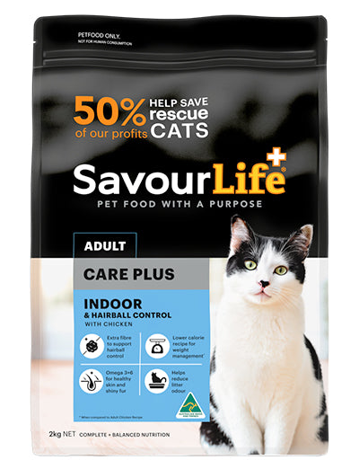 SavourLife CAT Adult Indoor & Hairball Control Care Plus Chicken 2kg