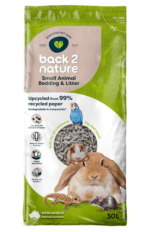Back 2 Nature Animal Bedding 30L bag with natural wood-based bedding material for pets, shown in the image.